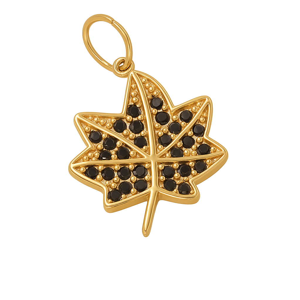 Black Golden Leaf Charm