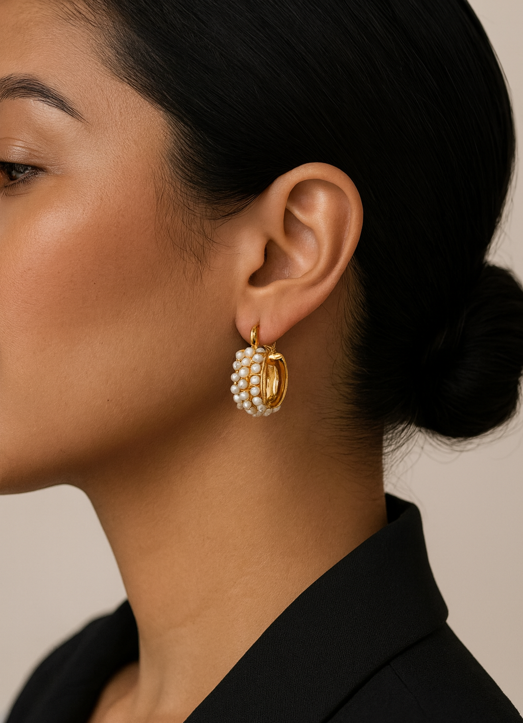 Golden Pearl Huggies Earrings